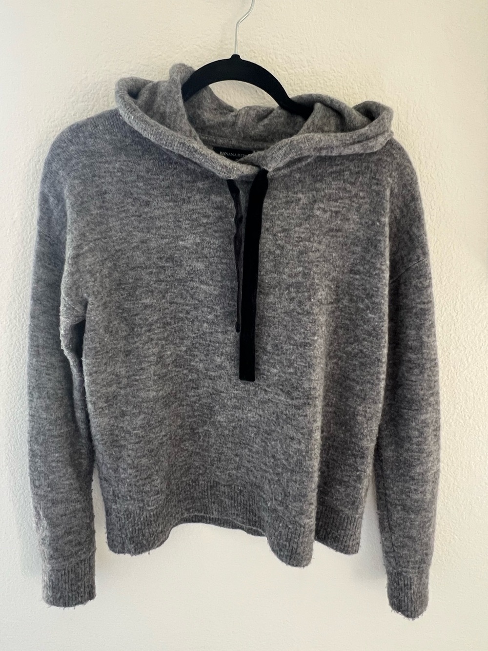 Banana Republic Gray Hooded Knit Pullover with Black Drawstring
